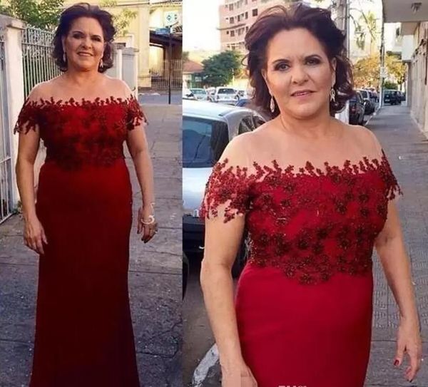 

elegant dark red mother of the bride dresses off shoulder beaded lace formal groom godmother evening wedding party guests gown plus size cus, Black;red
