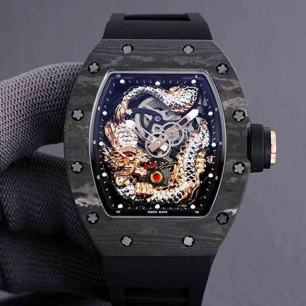 

luxury wristwatch richa milles wine barrel watch r rm57-03 series fully automatic mechanical carbon fiber tape men's watch watches, Slivery;brown