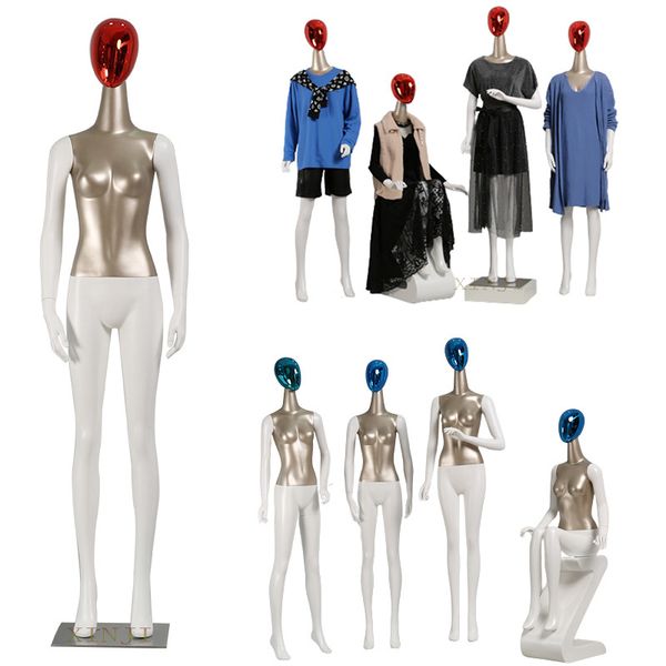 

nice costume mannequin shelf full body high-end movable head electroplating head fashion female model, Khaki