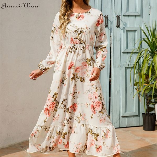 

casual dresses women summer dress floral print long female sleeve elegant a line beach 220921, Black;gray
