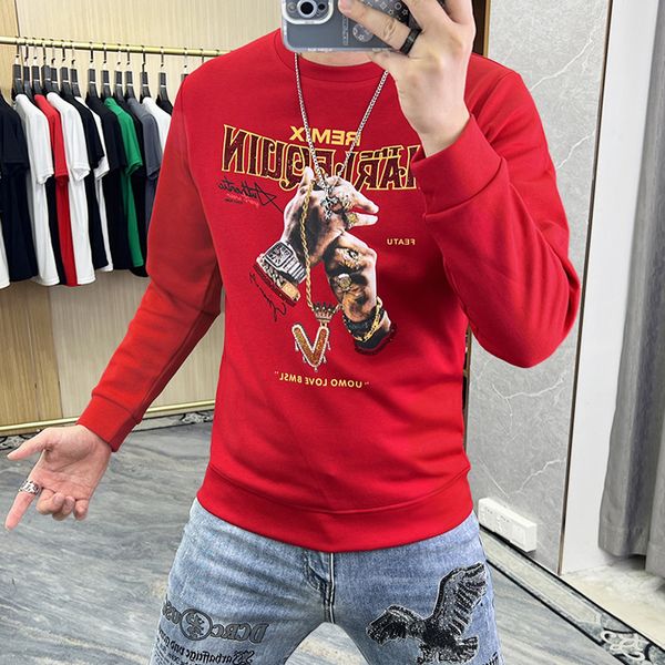 

mens streetwear hoodies 2022 new fashion hip-hop male sweater round neck red homie pullover bottomed t-shirt man clothing m-5xl, Black