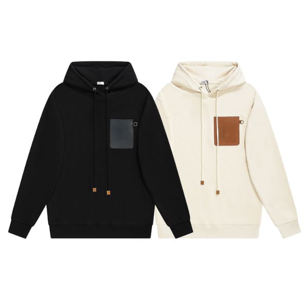 

women's designer hoodies leather brand fake pocket couple pullovers, Black