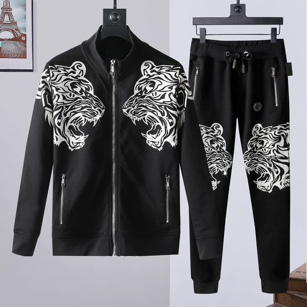 

2022 pp skull men tracksuit cotton 2-piece hooded sweatshirt pants sportswear plein hoodie clothes ropa deportiva con capucha 895, Gray