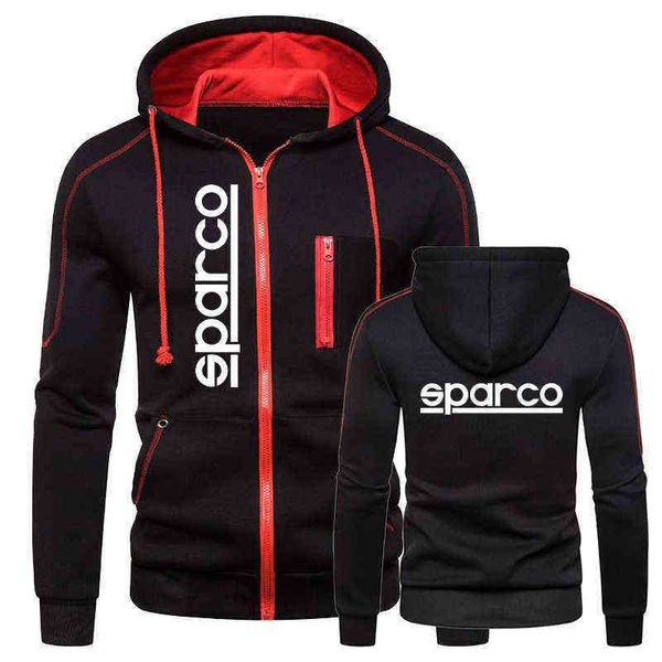 

men's hoodies sweatshirts sparco print hoodie men zipper sportswear multi-zip slim fit jacket long sleeve casual sweatshirts, Black