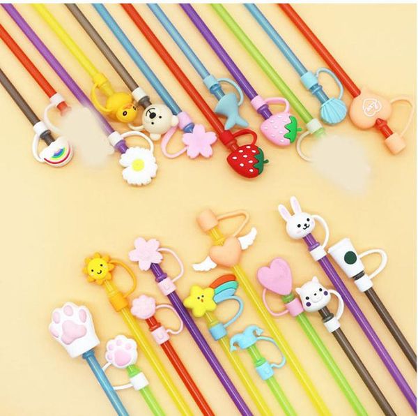 

silicone straws cap dustproof cartoon cute reusable drinking straw er eco friendly