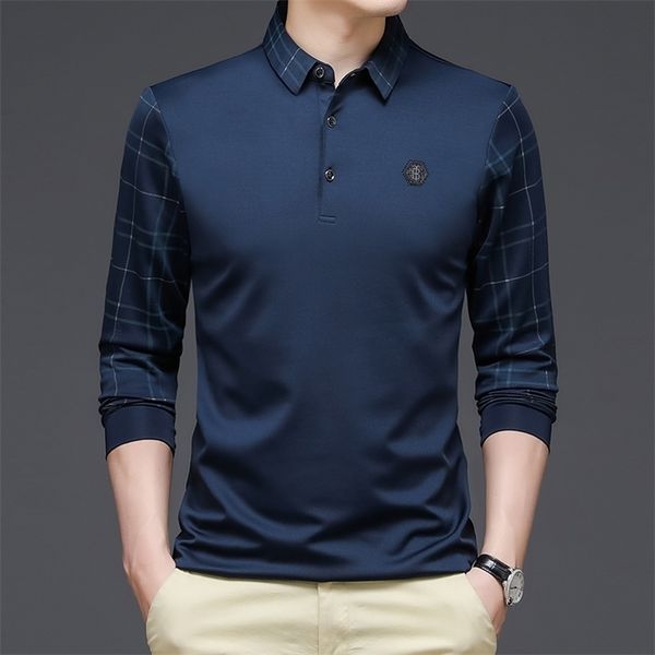 

men's t-shirts browon long sleeve t shirt spring and autumn business casual slim turn-down collar geometric pattern tshirt clothing 220, White;black
