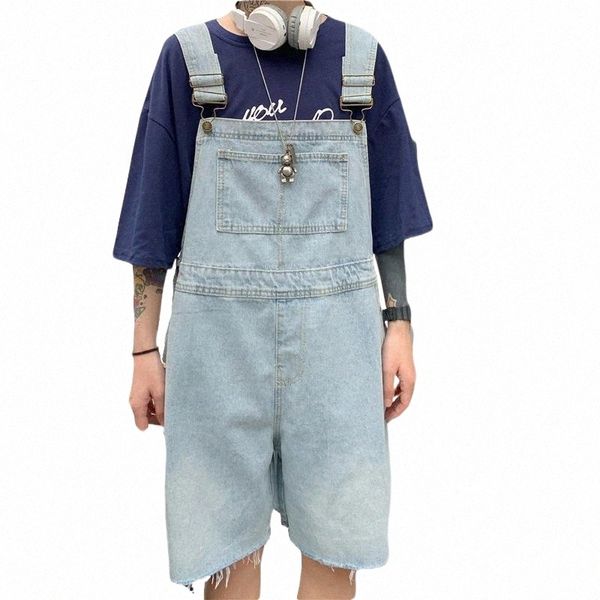 

summer casual men and women suspenders jumpsuits japan style vintage jumpsuit washed denim female women's & rompers u4b1#, Black;white