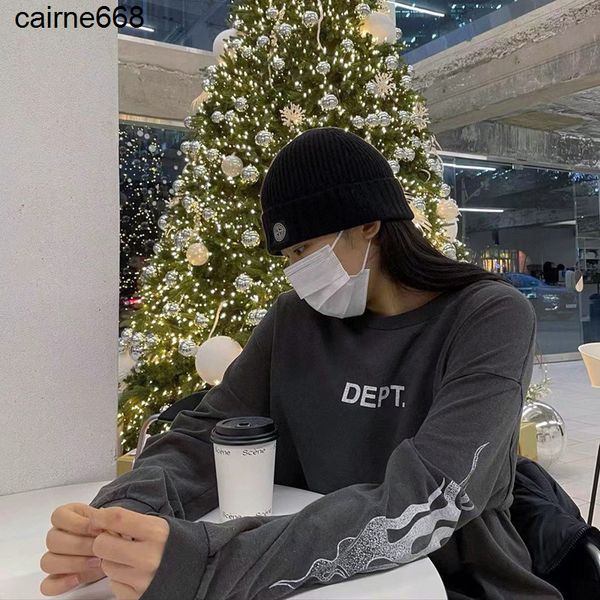 

men's hoodies sweatshirts autumn winter gary dept flame print long sleeve washed and made old high street casual round neck male, Black