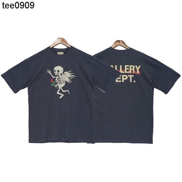 

gary dept fashion designer t shirt washed angel skull rose loose men's and women's short sleeve t-shirt, White;black