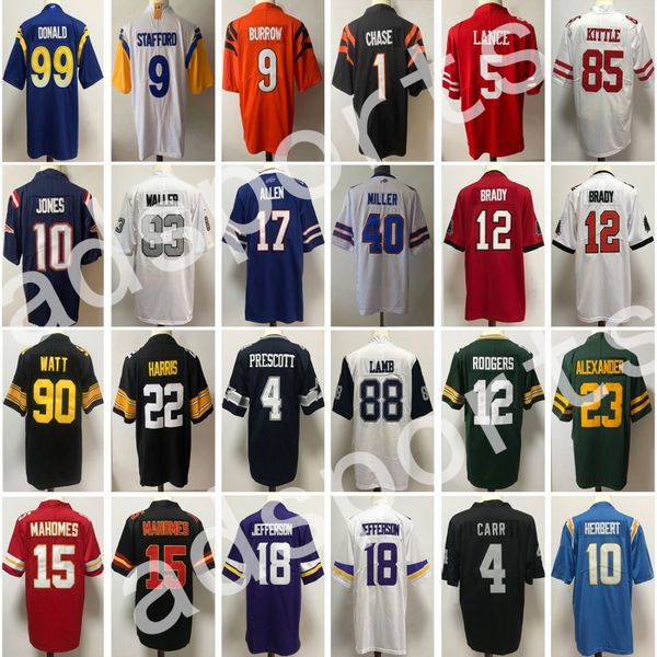 

josh allen men football jerseys tom brady watt mahomes joe burrow chase justin jefferson rodgers lance donald jersey stafford kupp carr pres, Black;red