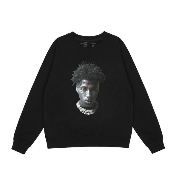 

new mens hoodies fashion designer brand vloness sweatshirts portrait printed round neck sweater casual loose large v top, Black