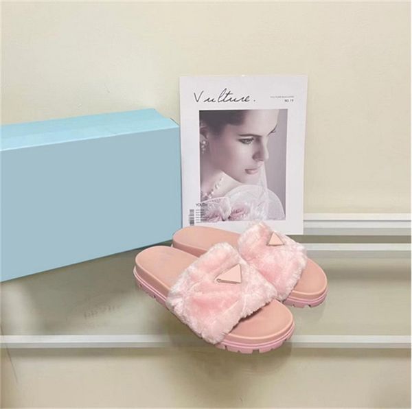 

designer sandals woman slipper shoes sandal fashion women wool selling triangles furry slippers autumn winter slides black pink size 35-40