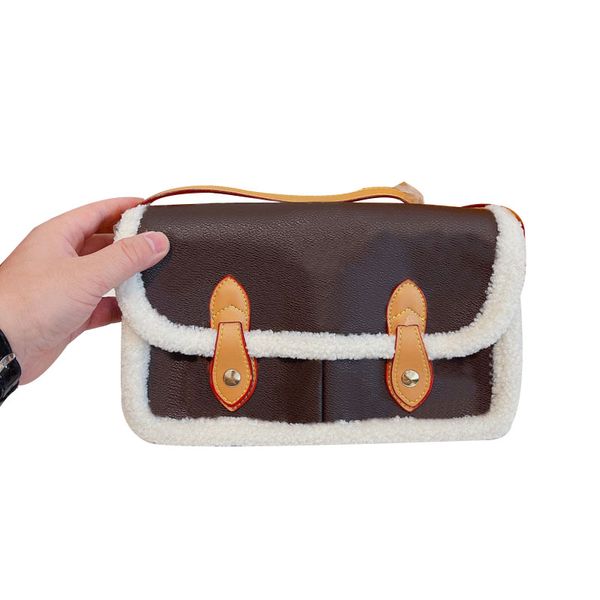 

plush crossbody messenger bag double hasp fashion flap shoudler bags women handbags purse wool genuine leather old flower fashion lettering
