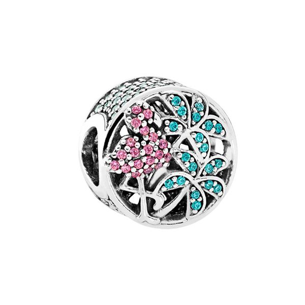 

925 sterling silver rainforest flamingo beads charm sparkling jewelry diy accessories for pandora bangle bracelet making charms with origina, Bronze;silver