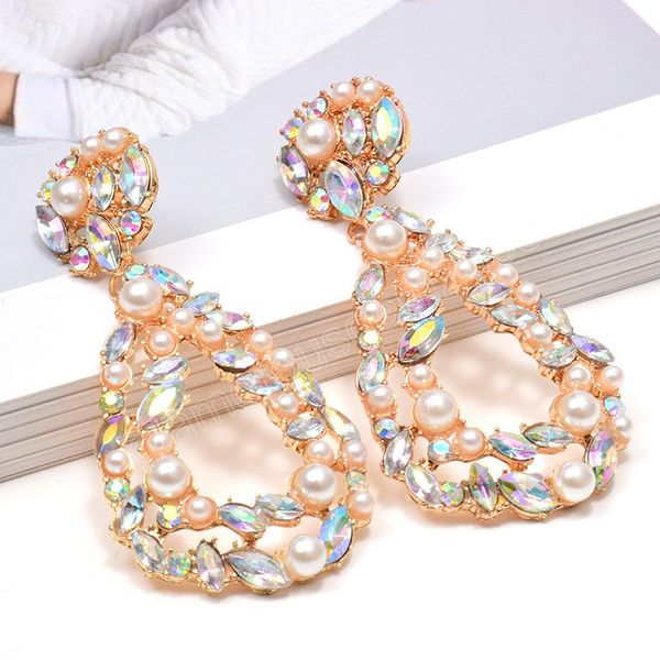 

water drop long dangle earrings rhinestone crystal pearl earring fashion pendientes jewelry accessories for women, Silver
