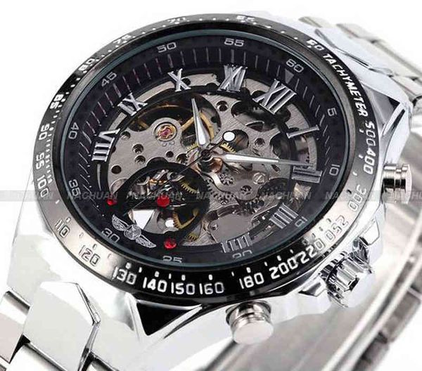 

wristwatches winner s watches brand luxury full steel skeleton automatic mechanical watch relojes clock men relogio masculino 0921, Slivery;brown