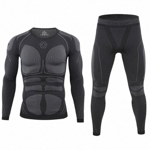 

men's thermal underwear cycling thermo sets winter fleece sweat fitness stretch training tactical warm long johns q6k4#, Black;white