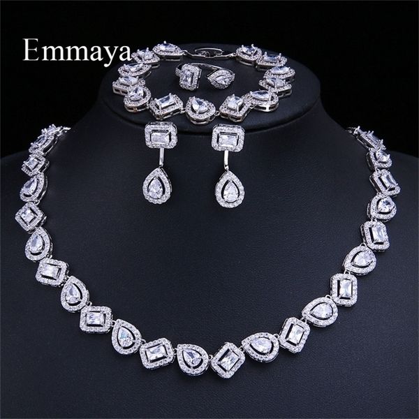 

other jewelry sets emmaya luxury crystal costume jewelry sets white zircon bracelets pendant necklace rings earrings wedding party 220921, Silver
