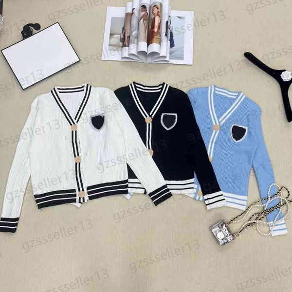 

designer cardigan womens sweater jumper fashion pearl logo on chest knitwear street striped panel v-neck button cardigans women sweaters, White;black