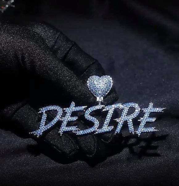 

custom name a- z double layer blue stones cursive letters pendant necklace for men women gifts cubic zirconia necklace hip hop jewelry, Silver