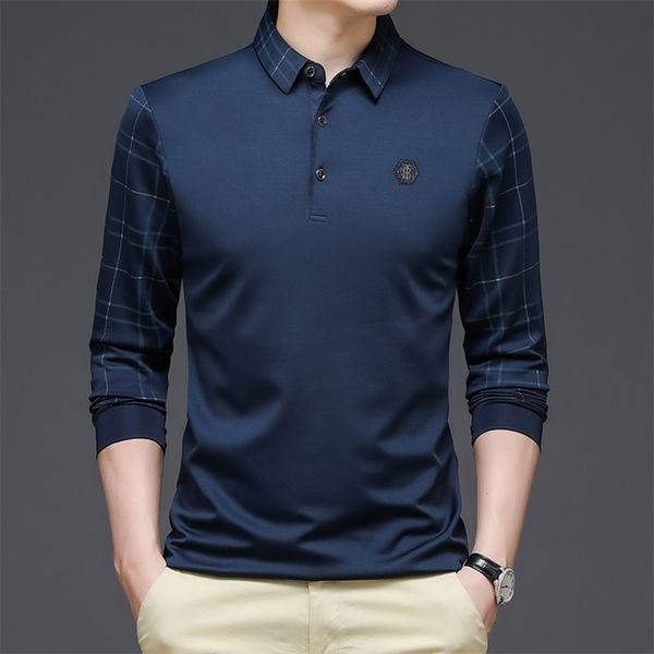 

men's polos fashion brand polo shirt pure cotton pigment color casual long sleeve clothing 220920, White;black