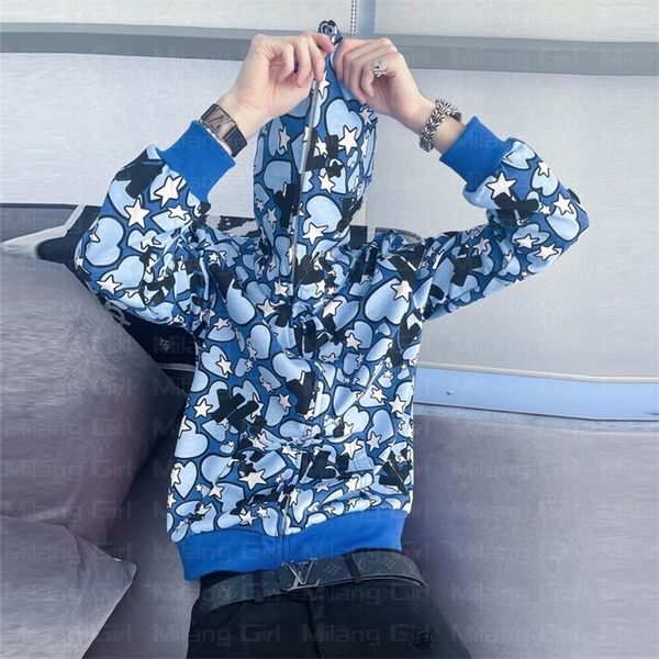 

men's hoodies sweatshirts zip up star graphic print hip hop streetwear sweatshirt gothic harajuku grunge y2k men full clothes jacket 22, Black