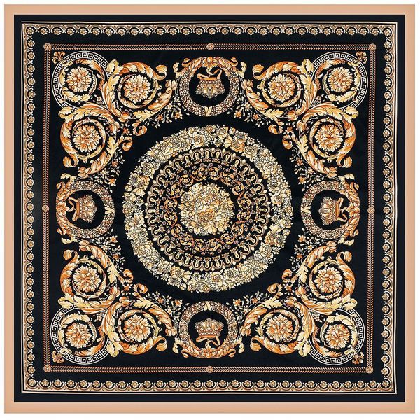 

90cm new hand-rolled silk scarf women twill square horse city printing shawl headscarf handkerchief adults, White