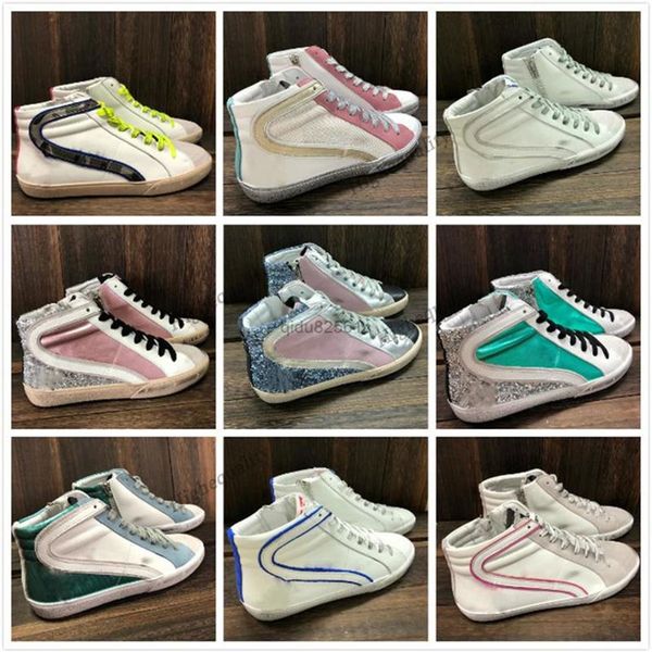 

italy brand slide high shoe fashion gooses women sneakers luxury trainers sequin classic white do -old dirty men shoes294j, Black