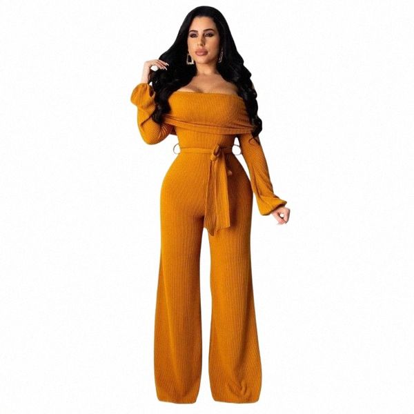 

women's jumpsuits & rompers wrap belt long sleeve off shoulder romper women bodycon wide leg jumpsuit chic plus size club spring d2wn#, Black;white