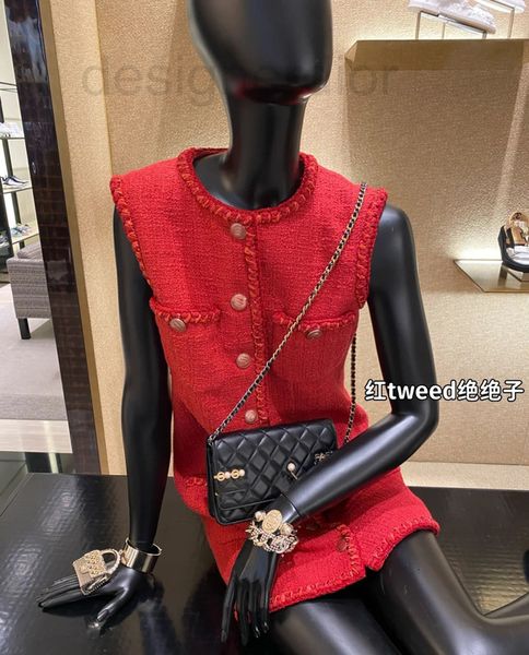 

casual dresses designer spring and summer 2022 new thin wool tweed sleeveless round neck dress 9402 9x18, Black;gray