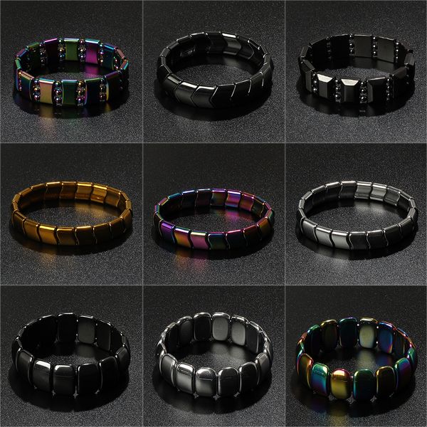 

fashion wave hematite energy bracelets men colorful nature double magnetic health bangle women lose weight jewelry gift, Black