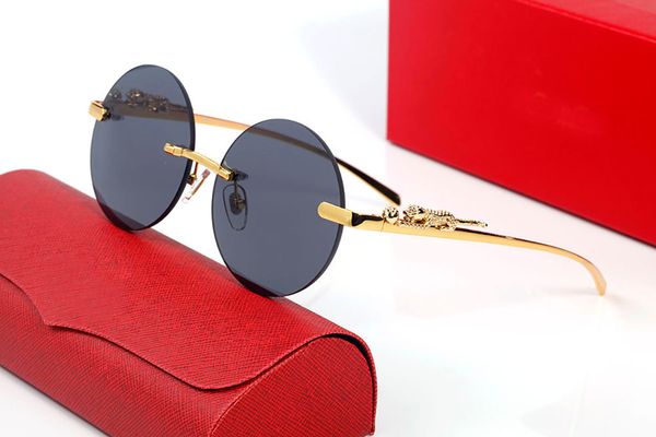 

fashion designer 2023 sunglasses for women vintage mens carti buffalo horn glasses panther gold silver metal legs rimless sunglass travel, White;black