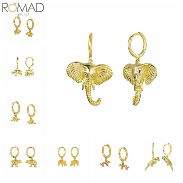 

925 sterling silver hoop earrings for women drop animal elephant cheetah circle earring hoops round earings jewelry pendientes226r, Golden;silver