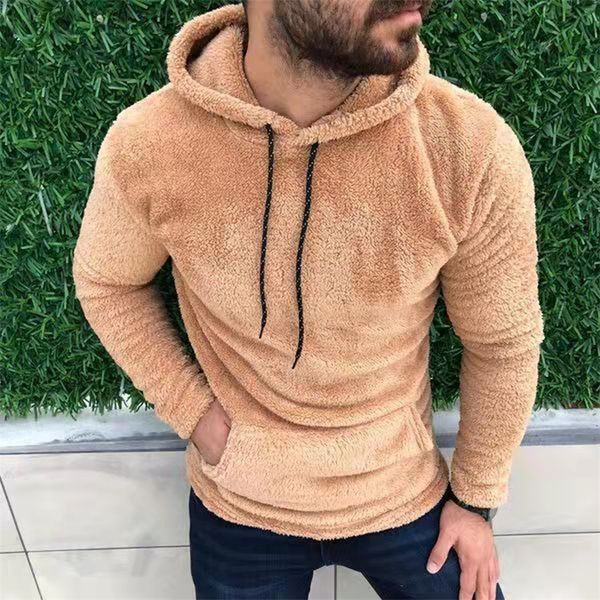 

men's hoodies sweatshirts casual solid hooded long sleeve autumn winter warm pocket loose sweatshirt plush fleece oversized 220920, Black
