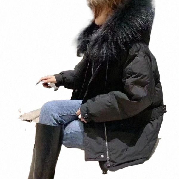 

women's down & parkas ftlzz 2021 winter women 90% white jacket real fur collar hooded short design slim warm overcoat black outwear h7b
