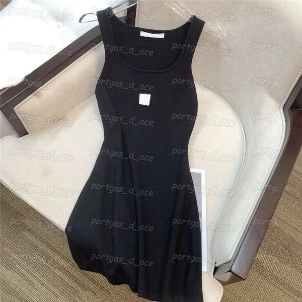

luxury designer womens dress stretch slim sleeveless dresses square neck knitted tank dress, Black
