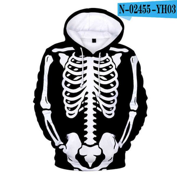 

men's hoodies kawaii perspective skeleton halloween 3d printed hoodies men/women youthful sweatshirt adult/child trendy pullovers, Black