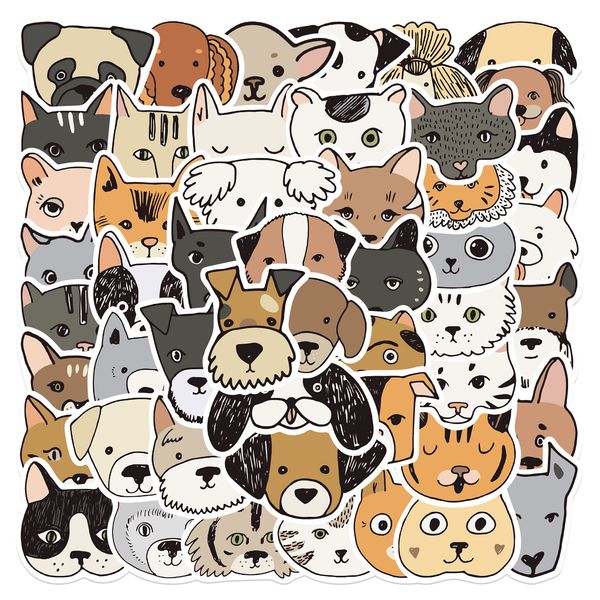 

pack of 50pcs cartoon cat stickers dog sticker no-duplicate waterproof vinyl graffiti sticker for luggage skateboard notebook water bottle c