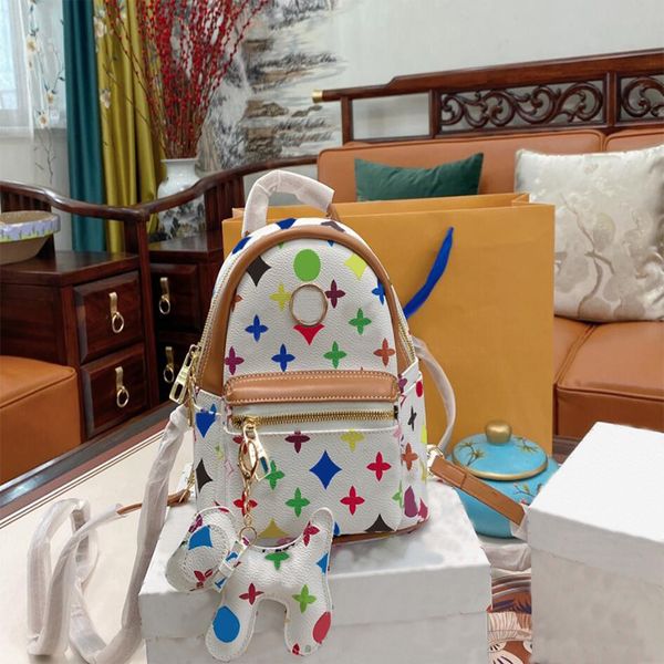 

designer backpack double shoulders style white painting 30cm mini backpacks tie dye doggie or alloy accessory multi zipper back packs discov