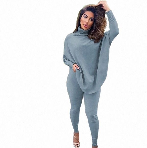 

winter fashion two piece outfits for women 2 set oversize turtleneck and bodycon pants lounge wear matching sets women's tracksuits t3a, Gray