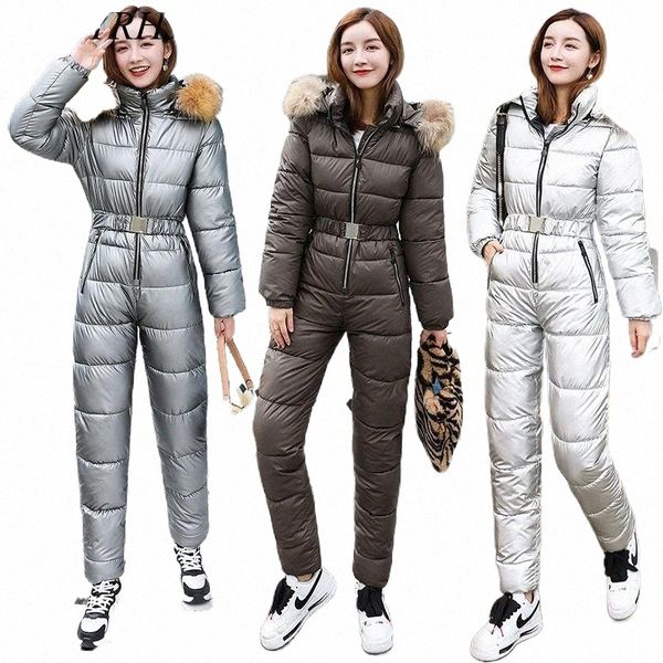 

women's down & parkas -20 degrees warm one piece jumpsuit women outfit ski suit jacket winter parka female hooded bodysuit overalls tra, Black