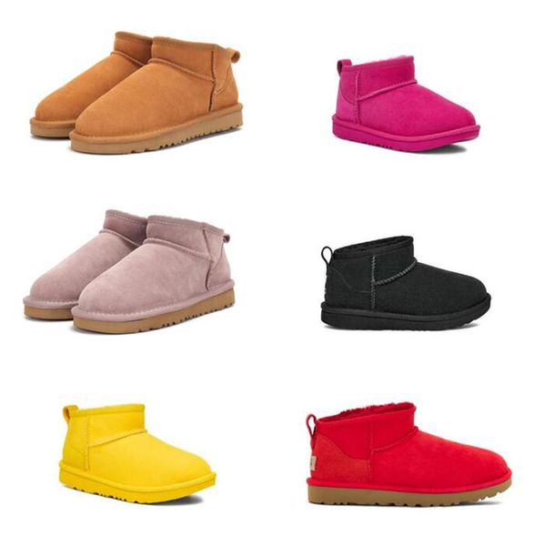 

kids boy girl children mini snow boots sheepskin plush fur aus short u5281 ankle soft comfortable keep warm boots with card dustbag beautifu, Black