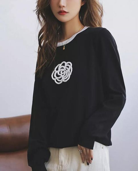 

women's sweaters new stylish elegant knitted pullovers o neck contrast color beading rose outfits, White;black