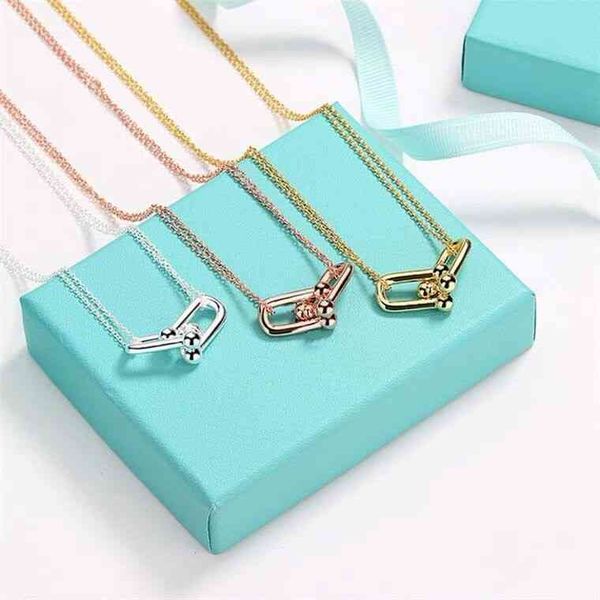 

carttiieerr tiffanyy t home double ring necklace 925 sterling silver plated 18k jindi set diamond layer chain link buckle horseshoe pendant