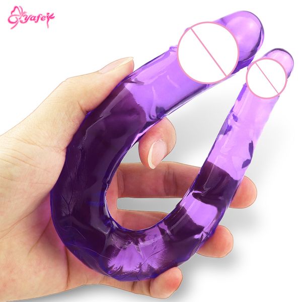 

beauty items u shape double dildo flexible soft jelly vagina & anal women gay lesbian ended dong penis artificial toys