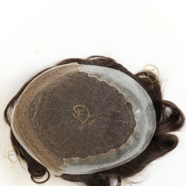 

q6 lace wig men indian real hair french lace center polyester side and back replacement system natural hairs, Black