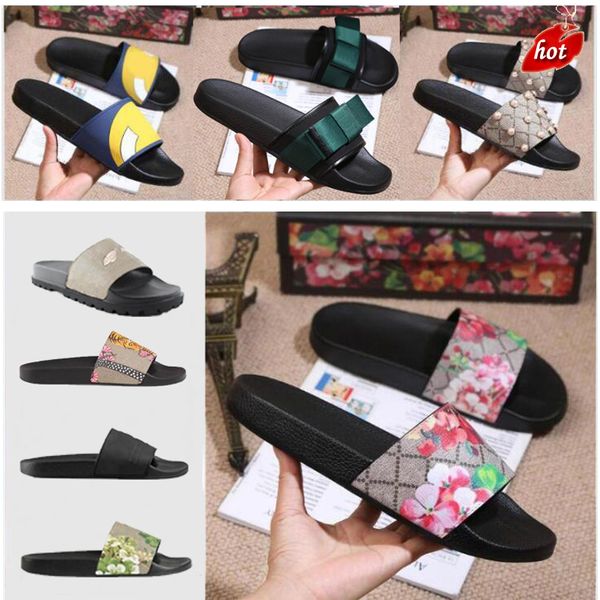 

designer men slippers women ladies flat platform sandals rubber slide floral brocade gear bottoms flip flops bee striped beach