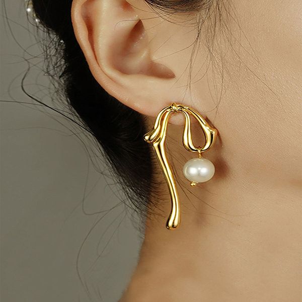 

stud pearl earrings women's european and american personality simple fashion light luxury all-match earrings, Golden;silver