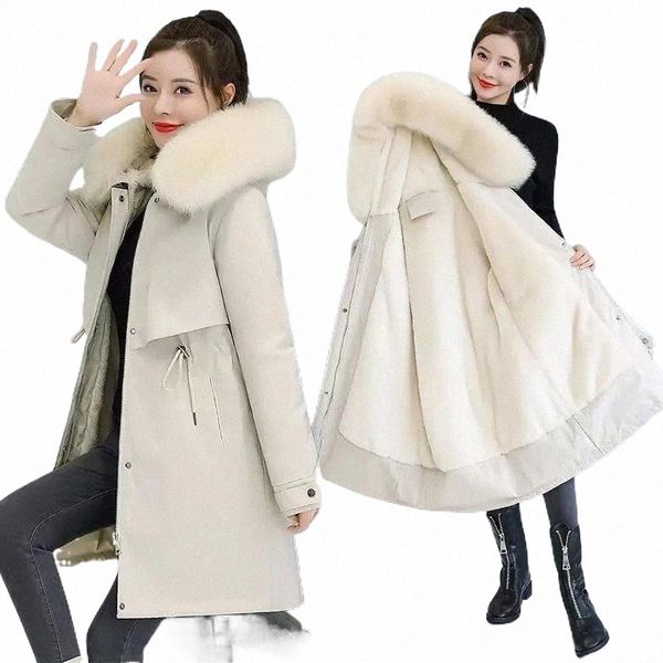 

women's down & parkas 2021 winter plus velvet thick mid-length women fashion fur collar cotton padded jacket ladies korean loose warm o, Black