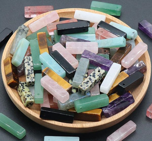 

natural crystal stone rectangle charms amethyst rose quartz pendants charms trendy for necklace earrings jewelry making, Bronze;silver